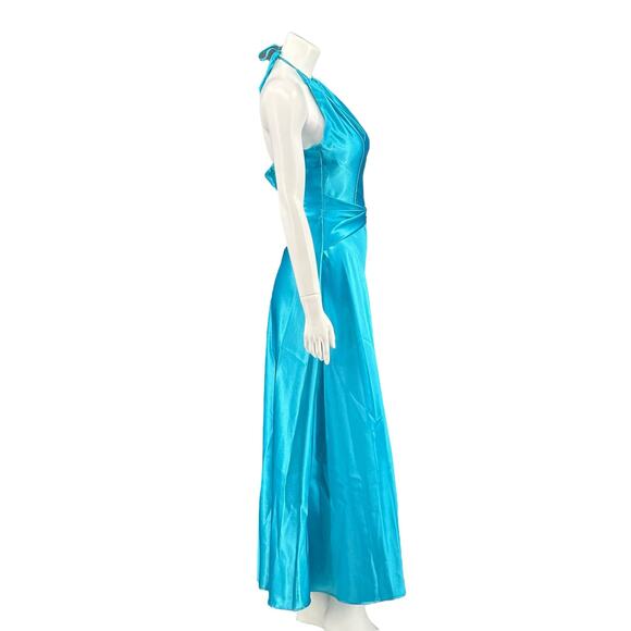 Vintage Jessica McClintock Gunne Sax Dress 5 6 Blue Halter Satin Maxi Y2K Formal - Picture 3 of 10